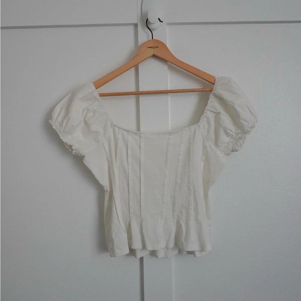 Anthropologie White Puff Sleeve Blouse